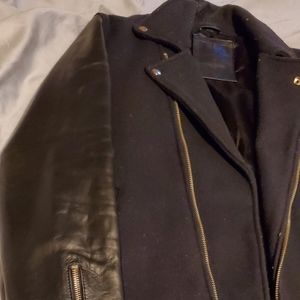 Leather wool jacket